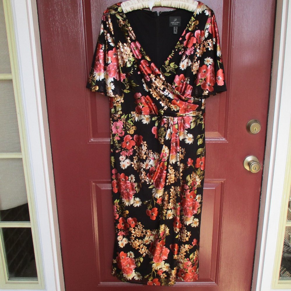 Adrianna Papell Dress Sz 14 Pink Rust  White Floral NWOT